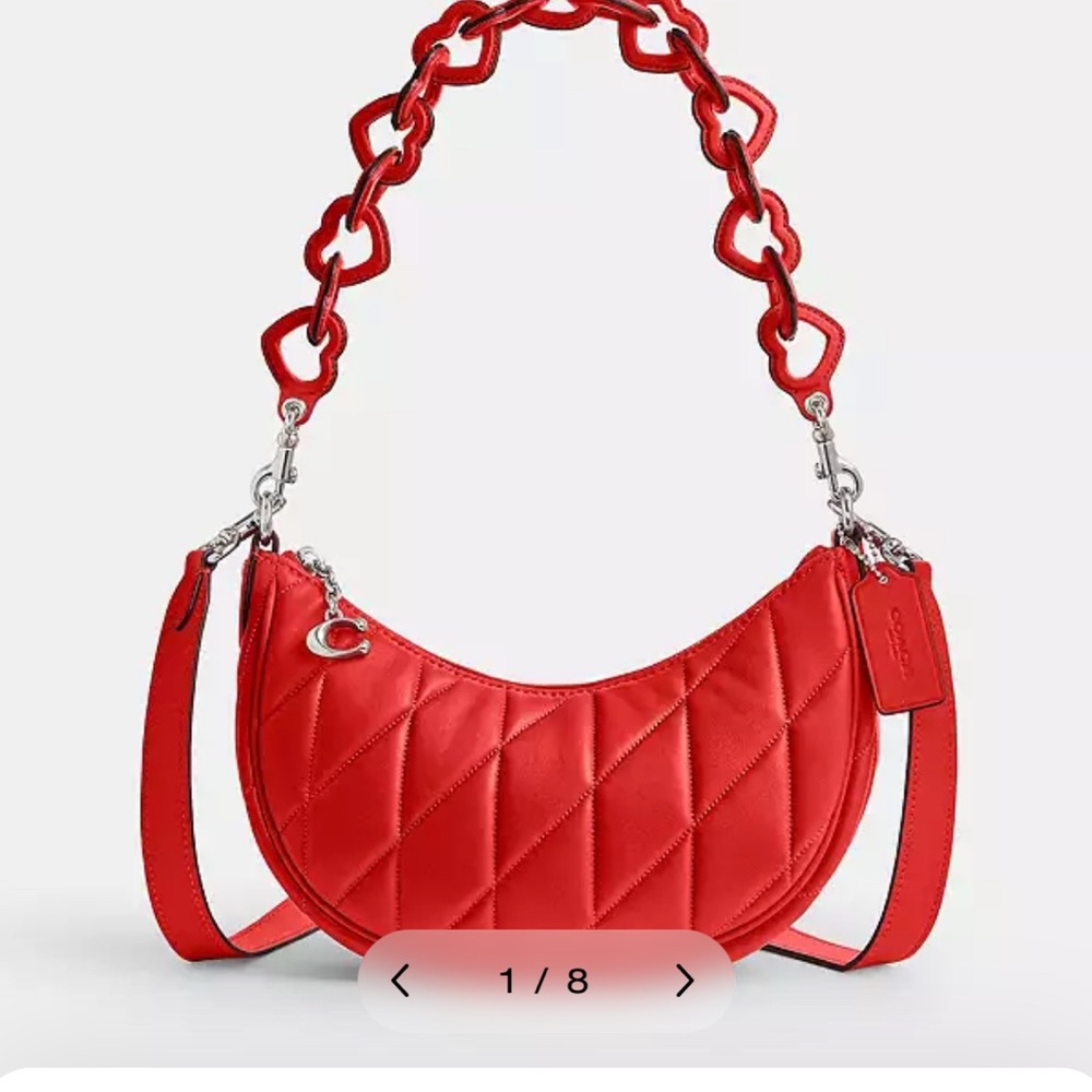 Coach Mira shoulder bag w/pillow quilting & heart strap.  Sport Red with Silver